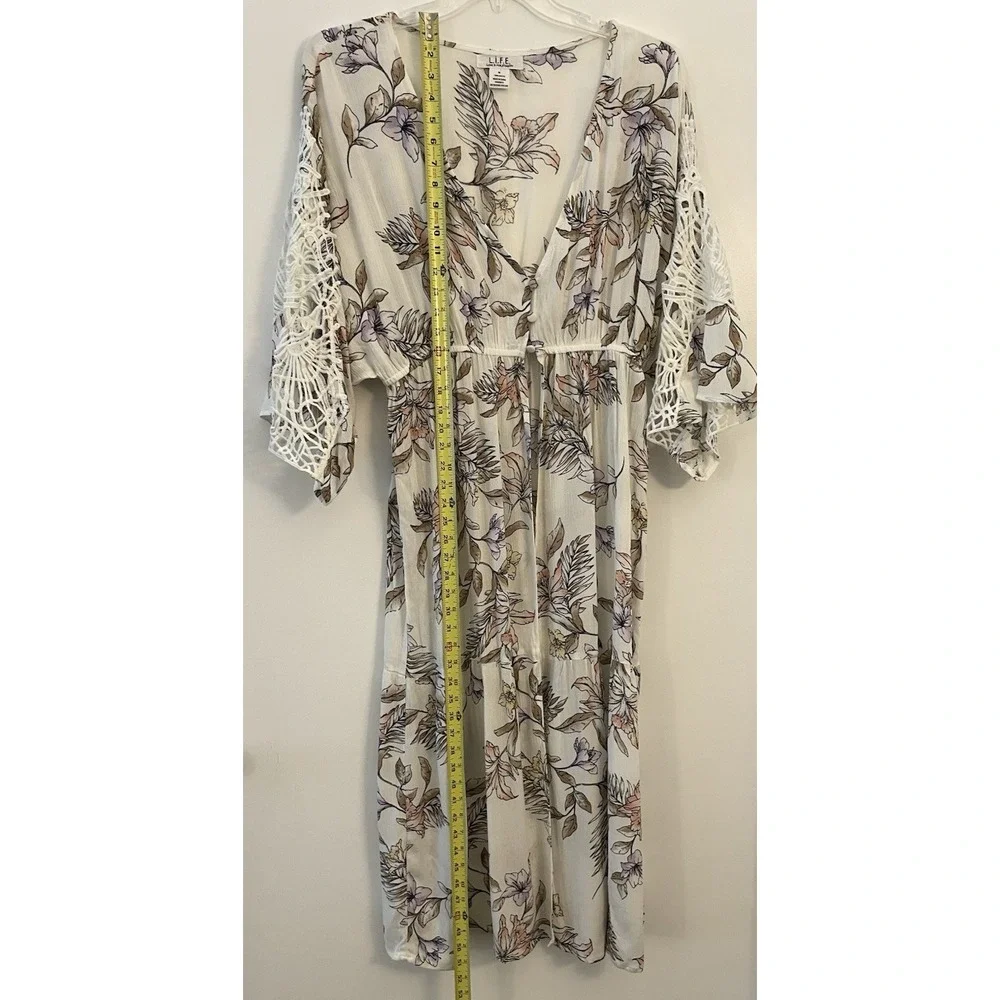 L.I.F.E Love Is For Eternity Floral Duster Beach Cover Up Size M Coastal Resort - Picture 6 of 12